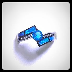 Blue and white topaz, blue opal ring